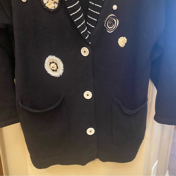 Vintage I.B. DIFFUSION 1991 Beaded Sequin Embellished Sweater Cardigan-Medium - Picture 4 of 8